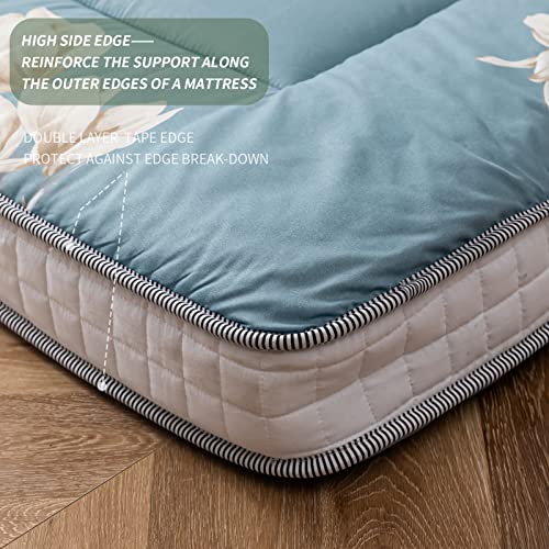 MAXYOYO Floral Printed Futon Mattress, Padded Japanese Floor Mattress Quilted Bed Mattress Topper, Extra Thick Folding Sleeping Pad Breathable Floor Lounger Guest Bed for Camping Couch, Queen Size MAXYOYO