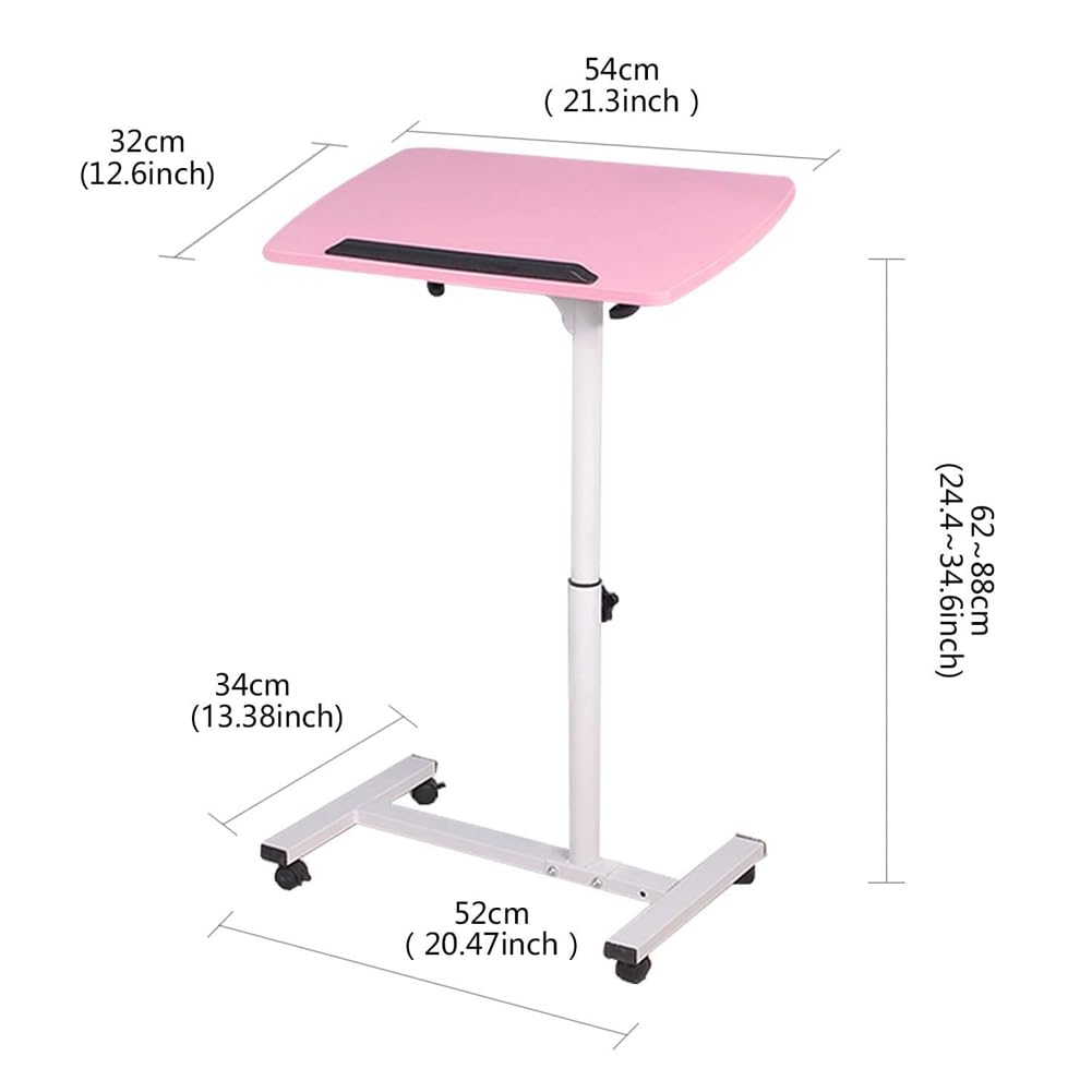 RUIAN Rolling Laptop Desk Adjustable Small Mobile Laptop Standing Table with Wheels Computer Cart Desk Over Bed/Sofa Side for Home & Office,Pink RUIAN