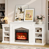 LGHM 80" Fireplace TV Stand for TVs Up to 90 Inch, Electric Fireplace with Mantel, Modern Entertainment Center with Storage, Realistic Stacked Stone Surround and 3D Flame Effect for Living Room LGHM