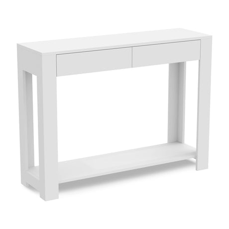 Safdie & Co. - White Console Tables for Entryway, Boho Console Table with Drawer and Shelf, Use As Doorway Table, White Makeup Desk, or Accent Furniture for Decorating Foyer, 12 x 40 x 30 Inches Safdie