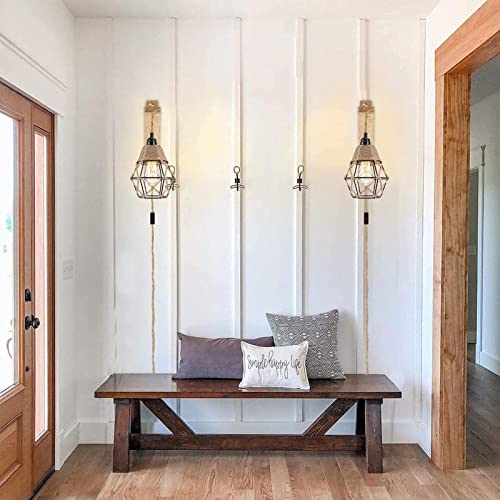 Frideko Wall Lamp with Plug in Cord - Plug in Wall Sconces, Farmhouse Hanging Lamps That Plug into Wall Outlet, Rustic Wall Mount Lamp with Wood Shelf Bracket & Switch Cord for Living Room, Bedroom FRIDEKO HOME