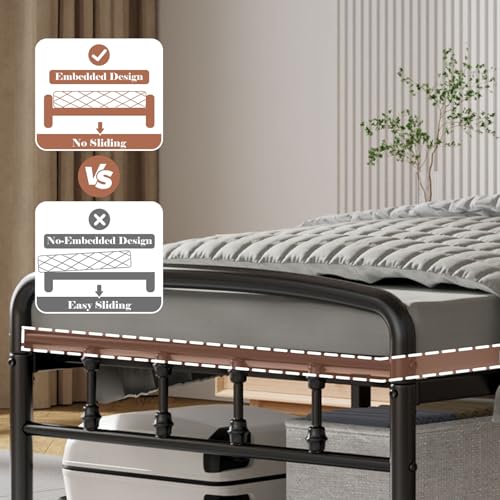 Blbeed Metal Twin Bed Frames,1500 Lbs Heavy Duty Bed Frames with Headboard,Noise-Free Design & 12" Underbed Storage,No Box Spring Needed/Tool-Free Assembly Blbeed