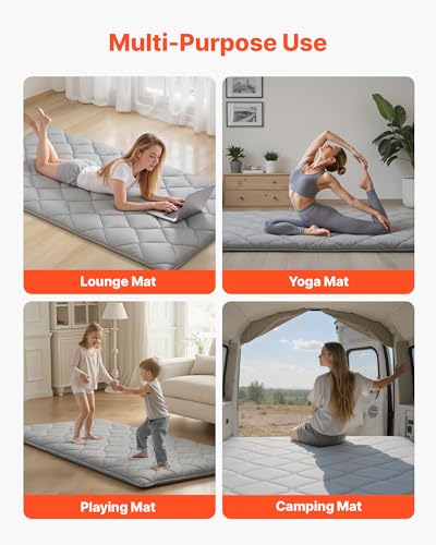 VEVOR 9-Layer Japanese Futon Mattress, 3.5" Thick Twin Tatami Mat, Foldable Roll Up Mattress for Sleeping with Storage Bag, Portable Floor Mattress for Camping Dormitory Yoga, Gray VEVOR