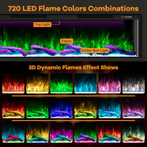 STRICWARM 3 Sided Electric Fireplace 80 Inch, Smart WiFi Built-in Linear Fire Place Inserts, Multi-Color Flame Combinations, Heater 1500W, APP & Remote Control, Cracking Sound, Timer, Crystal & Log STRICWARM