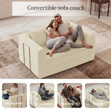 HouseMila 59" Boneless Couch,4-in-1 Futon Sofa Bed Modular Loveseat Sleeper Folding Compressed Couch with Pillows,No Assembly Required Convertible Sofa Bed for Living Room Bedroom Guest Room,Beige HouseMila