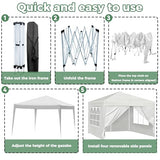 10X10FT White Pop Up Canopy Party Tent, Outdoor Commercial Instant Gazebo with 4 Removable Sidewalls for Events, Wedding, Backyard, Patio, Easy Set Up Sun Shade with Carrying Bag Usnipoya