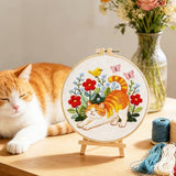BEUNITONE 6 Set Varieties Cat and Flowers Embroidery Kit for Adults Beginners, Pre-Stamped Pattern Needlepoint Kits with Hoop, Tools, Instruction, Hand Embroidery Kits for Gifts, Fabric and Home Decor