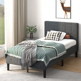 GORELAX Upholstered Twin Bed Frame with Headboard, Solid Wood Slat Support Mattress Foundation, No Box Spring Needed & Easy Assembly, Under Bed Storage, 16 inch Tall Platform Single Bed Frame (Grey) GORELAX