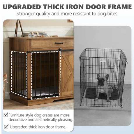 72.5" XXL Wooden Dog Crate Furniture for 2 Large Breeds, Extra Large Double Dog Kennel with Divider, Drawers & Barn Door, Water Resistant Furniture-Style Dog Cage, Rustic Oak EDYO LIVING