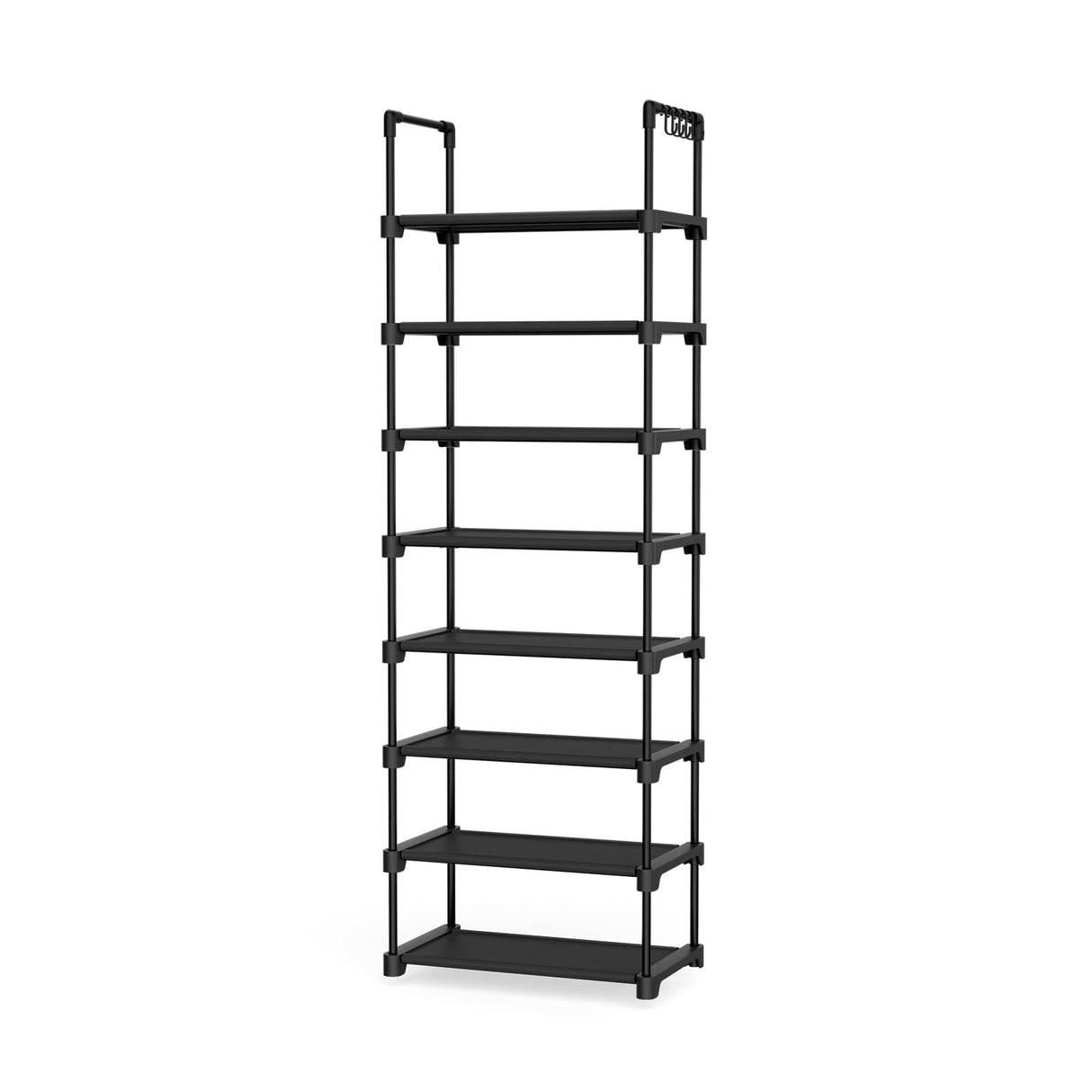 LANTEFUL Tall Shoe Rack 8 Tiers, 16-20 Pairs Shoe and Boots Organizer Storage Sturdy Shoe Shelf, Narrow Vertical Shoe Rack for Entryway, Closet, Metal Shoe Organizer with 5 Hooks LANTEFUL