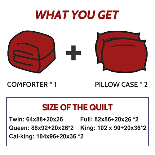 Decroom Lightweight Full Comforter Set with 2 Pillow Sham - 3 Pieces Set - Quilted Down Alternative Comforter/Duvet Insert for All Season - Red/Black - Full Size Decroom