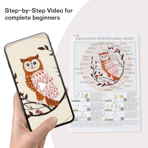 JOINRUN Beginner Embroidery Kit for Adults, Owl Cross Stitch Kits with 7.9" Hoop, Threads, Needles, Learn Stitches with Pre-Printed Patterns, Video Tutorial, DIY Needlework Craft Gift for Women