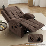 EBELLO Manual Recliner Chair for Adults with Vibration Massage and Lumbar Heating, Soft Fabric Recliner Single Sofa for Living Room with Side Pocket and Two Cup Holders, Brown