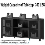 Launica Black Wine Bar Cabinet, Coffee Bar Cabinet with Storage, Farmhouse Kitchen Buffet Cabinet with Rack for Liquor and Coffee, Industrial Wine Cabinet for Home Living Dining Room, Black Oak, 55 In Launica