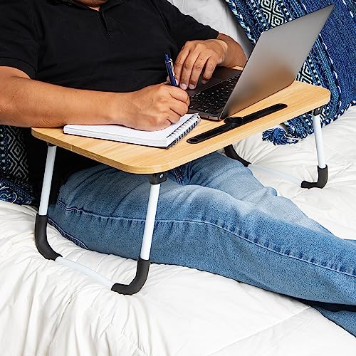 Mind Reader Lap Desk Laptop Stand, Bed Tray, Folding Legs, Couch Table, Portable, MDF, 23.25" L x 13.75" W x 10.5" H, Beige Mind Reader