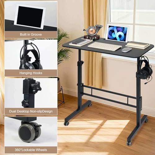ADQZYWT Adjustable Standing Desk with Wheels, Portable Rolling Walking Pad Desk, Small Laptop Table for Home Office, Sit Stand Up Workstation, Size 15.7"x31.5" Black Desk ADQZYWT