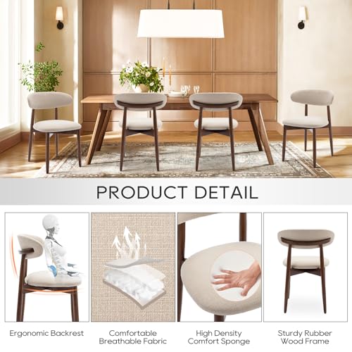COLAMY Wooden Dining Chairs Set of 6, Modern Upholstered Fabric Dining Room Chair, Farmhouse Kitchen Side Chairs with Foot Pegs, Beige COLAMY