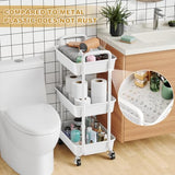 3 Tier Rolling Cart with Wheels, White Plastic Three Tiered Roller Shelf Cart on Lockable Wheels, Small Utility Storage Organzier Carts for Craft, Art, Baby Diaper Caddy, Snack, Dorm, Kitchen,Bathroom