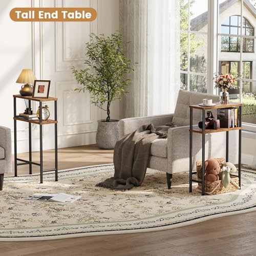 Asgolion Narrow Console Table, 15.7" Small Entryway Table, 2-Tier Sofa Table with Storage, Skinny Console Tables for Entryway, Hallway, Bedroom, Living Room, Foyer, Rustic Brown Asgolion