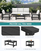 SERWALL HDPE Outdoor Patio Furniture Set, 7-Piece Outdoor Sectional Patio Conversation Set, All Weather Outdoor Couch Set Patio Sofa Set for Deck, Lawn, Black Frame with Khaki Cushion SERWALL