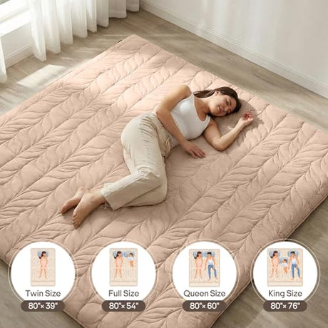 ZonLi Japanese Floor Mattress Futon Mattress Queen Size, Thicken Roll Up Tatami Mat w/ 100% Cotton Washable Cover, Portable & Foldable Floor Bed Mattress for Sleeping, Dormitory, Adult Kids, Coffee ZonLi