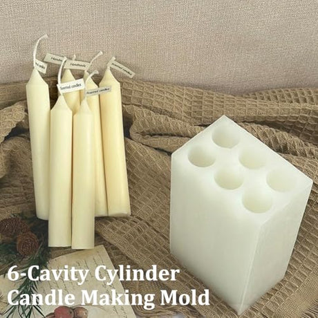 6-Cavity Long Cylinder Mold for Candle Making, 5.5Inch Cylinder Silicone Candle Mold Long Pillar Silicone Mold for Wax Candle Making Kackaidi