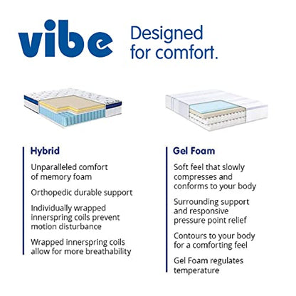 Vibe Quilted Hybrid Mattress, 12-Inch Innerspring and Pillow Top Gel Memory Foam Mattress, Fiberglass Free, CertiPUR-US Certified Bed in a Box, King, White