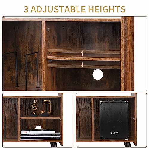 Possile Record Player Stand with Vinyl Record Storage, Mid-Century Turntable Stand for Living Room Bedroom Office, Record Player Table, Vinyl Holder Holds up to 100 Albums, Rustic Brown Possile