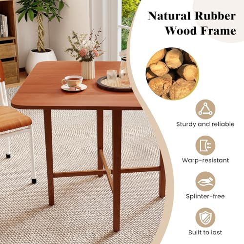 COSTWAY Square Drop Leaf Dining Table, 36" Compact Folding Kitchen Table for 2-4 People with Solid Rubber Wood Legs, Farmhouse Extendable Table for Dining Room, Small Space, Apartment, Walnut COSTWAY