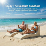 ZealWe Bean Bag Chair Set of 2 Outdoor Patio Lounge Chair with Back Support, Chaise Lounge Chair Waterproof Beach Bean Bag Couch for Adults, Memory Foam Filled for Poolside Balcony, Beige