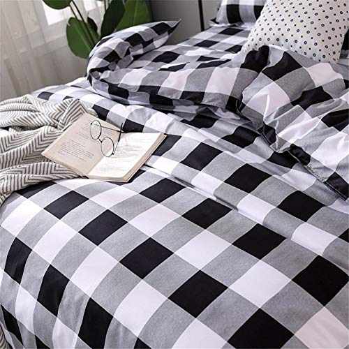 Farmhouse Buffalo Checked Bedding Set Black Gray White Plaid Comforter Cover King,Soft Lightweight Grid Bed Set 1 Lattice Duvet Cover, 2 Pillow Shams Modern Geometric Decor Grey,Zipper,Adult Erosebridal