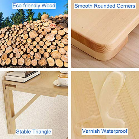 MM MELISEN Solid Wood Wall-Mounted Folding Table in Natural, 23.6" D x 15.7" W. A Space-Saving fold-Down Desk, Ideal for Laundry Rooms, Kitchens, Home Offices, or as a Kids' Study Desk MM MELISEN