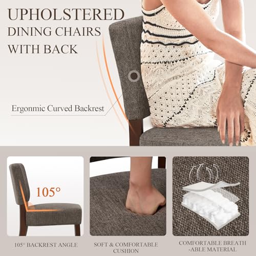 COLAMY Mid Century Modern Dining Chairs Set of 4, Upholstered Kitchen Chairs with Back, Farmhouse Fabric Side Dining Room Chairs with Wood Legs for Dining Room Kitchen Restaurant, Brown COLAMY