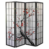 Legacy Decor 4-Panel Blossom Screen - Portable, Foldable Shoji Style Room Divider - Plum Blossom, Freestanding Room Privacy Dressing Screen - Temporary Wall Partition for Home, Office & Studio - Black Legacy Decor