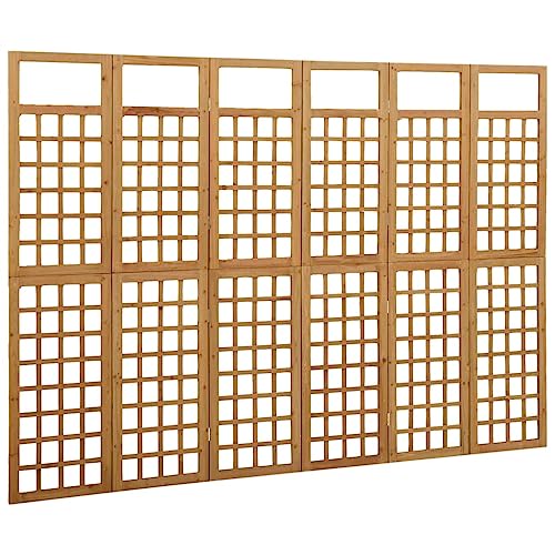 vidaXL 6-Panel Room Divider/Trellis, Solid Fir Wood, Outdoor Suitable, Plant Supporter, Foldable Design, Brown, Size: 95.5"x70.9", Assembly Required vidaXL