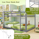 Giantex Full Over Full Bunk Bed, Solid Wood Kids Bunk Bed with Full-Length Guardrails, Integrated Ladder & Anti-Tippling Kits, Low Bunk Beds with Slats Support for Kids, Teens, Grey Giantex