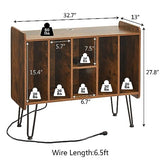 Leesingdo Large Record Player Stand with Vinyl Storage, Retro Brown Record Player Table with Power and USB Port, Holds Up to 200 Albums, Turntable Stand Vinyl Record Player Storage Cabinet Leesingdo