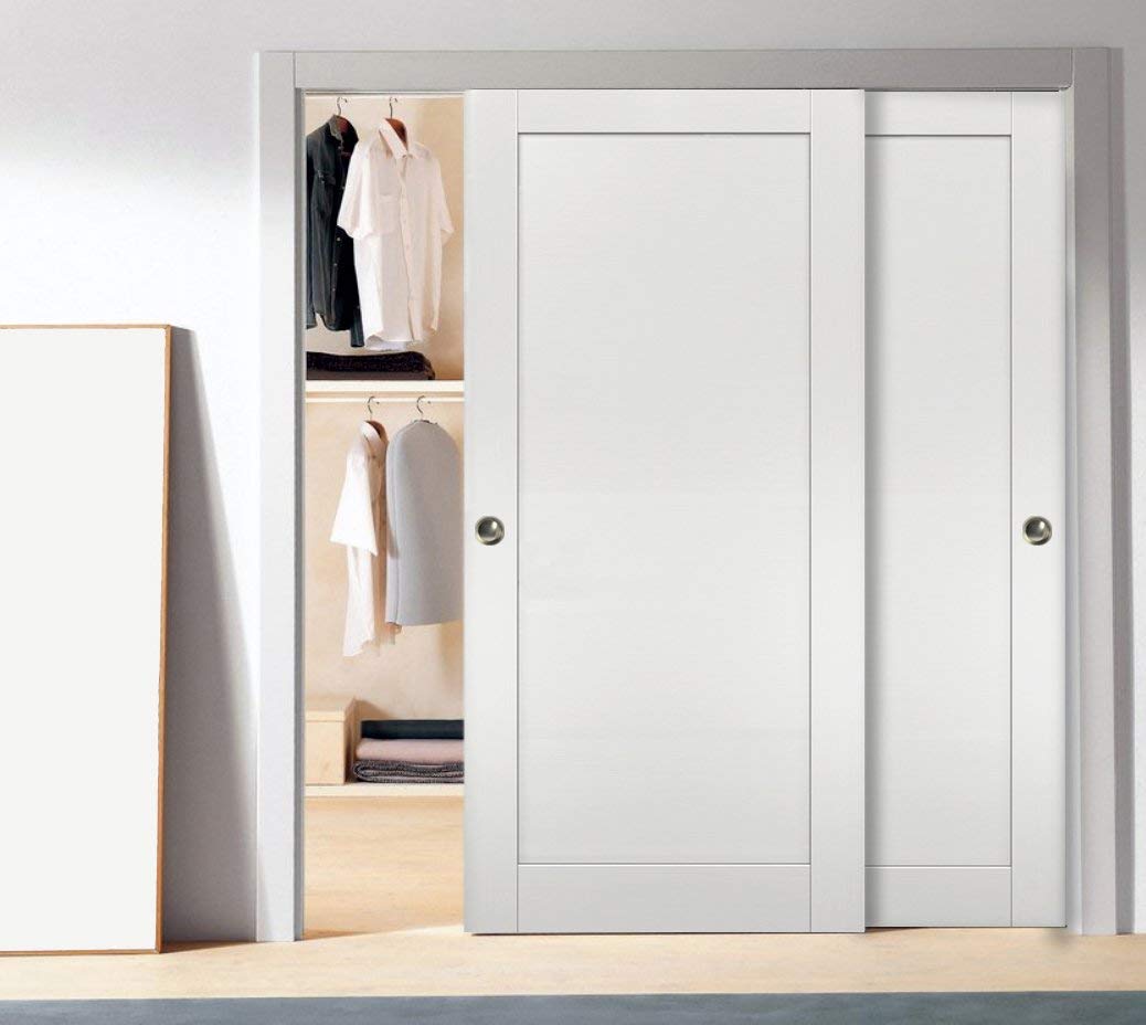 SARTODOORS Sliding Closet Bypass Doors 72 x 96 with Hardware | Quadro 4111 White Ash | Sturdy Top Mount Rails Moldings Trims Hardware Set | Modern MDF Solid Bedroom Wardrobe Doors SARTODOORS