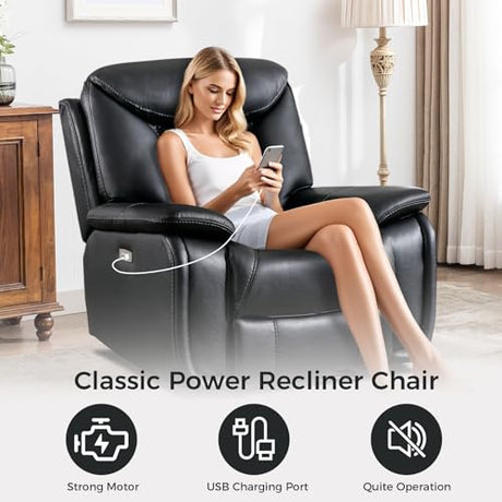 HAOMARKETS Electric Recliner Chair, Soft PU Leather Power Recliners with Padded Backrest, Single Overstuffed Heavy Duty Reclining Sofa for Living Room Bedroom, Black HAOMARKETS
