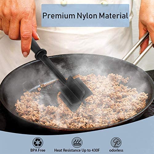 Meat Chopper, 5 Curve Blades Ground Beef Masher, Heat Resistant Meat Masher Tool for Hamburger Meat, Ground Beef, Turkey and More, Nylon Hamburger Chopper Utensil Non-scratch Utensils