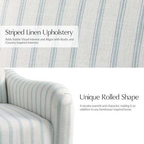 HULALA HOME Farmhouse Recliner Chairs Set of 2 with Solid Wood Spindle Legs, Striped Push Back Recliner Armchairs with Adjustable Backrest & Footrest, Comfy High Back Lazyboy Single Sofas, Blue