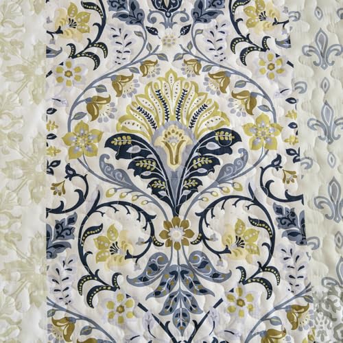 WONGS BEDDING Boho Quilt Set Queen, 3 Pieces Beige Patchwork Bedspread Coverlet Set,Soft Lightweight Microfiber Bohemian Floral Pattern Bedding Set for All Season (96"X90") WONGS BEDDING