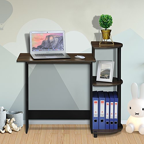 Furinno COMPACT Desk, 28.5" Wide Gaming Desk with Shelves, Computer Desk with Book Shelf, Office Desk for Home Office, Study Room, Dorm, Bedroom, Columbia Walnut Furinno
