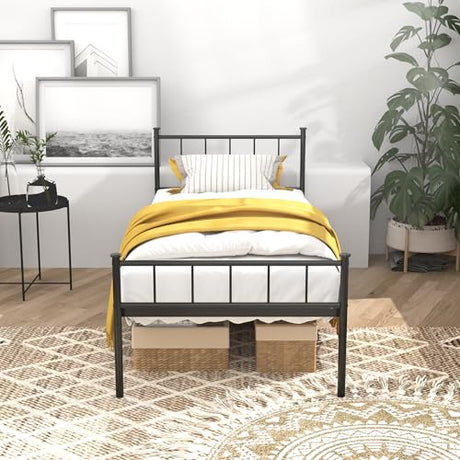 LUBEDCY Queen Metal Platform Bed Frame, Victorian Vintage Style, Wrought Iron Headboard, Steel Slats, No Box Spring Needed (Black, Twin) LUBEDCY