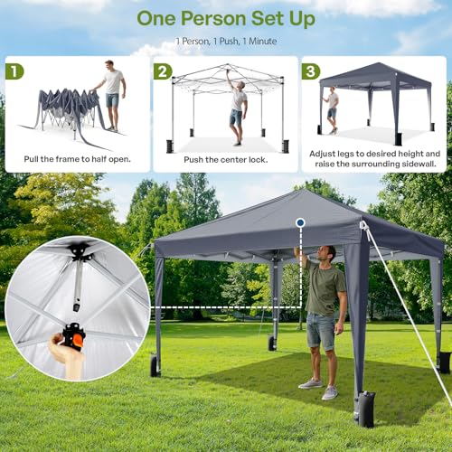 Driftalia 10x10 Pop Up Canopy with Sidewalls, Outdoor Instant Canopy Tent with Carry Bag for Commercial Events, Camping, Backyard Parties - Dark Grey Driftalia