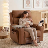 PU Leather Power Swivel Glider Recliner w/ Adjustable Headrest & Lumbar, Electric Nursery Rocking Chairs with Side Storage Space, USB Port, Phone Stand, Stry Table, Cup Holder for Nursery & Home,Brown