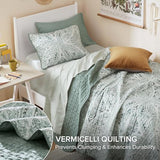 Comfort Spaces Boho Quilt Set Twin Reversible Vermicelli Quilting Twin Size Bed, All Season, Lightweight, Coverlet Winter Layer Bedding, Shams, Gloria, Twin/Twin XL Green 2 Piece Comfort Spaces