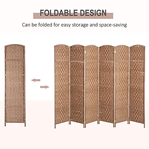 HOMCOM Room Divider, 6 Panel Folding Privacy Screen, 6FT Tall Portable Wicker Weave Partition Wall Divider for Bedroom, Home Office, Natural HOMCOM
