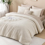 Andency Queen Comforter Set Beige, 3 Pieces Queen Size Comforter Sets Boho Cream Solid Bedding Set & Collections, All Season Tufted Farmhouse Bed Comforter Set (90x90 in Comforter & 2 Pillowcases) Andency