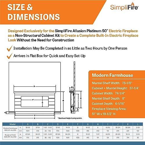 SimpliFire Electric Fireplace, 50-Inch Space Heater with Mantel Boyd Build-Out-Kit, Electric Heater in Two Design Options: Traditional Floor or Floating Install No Construction SIMPLIFIRE